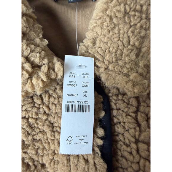 NWT J.CREW JACKET SHERPA BORG BARN CAMEL TAN BLACK LONGLINE MINIMALIST WINTER - Picture 7 of 13